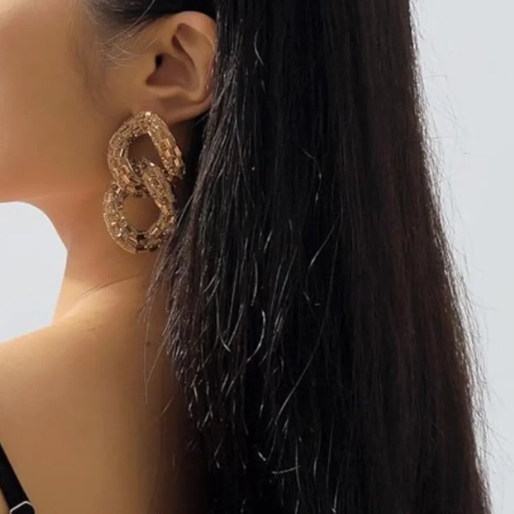 Rhinestone Double Chain Earrings